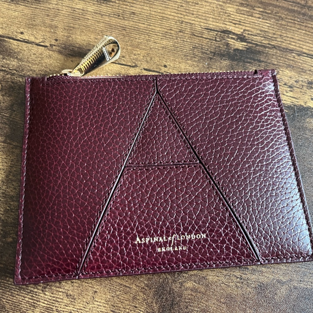 Aspinal of London Small Essential “A” pouch in Burgundy. Brand New.